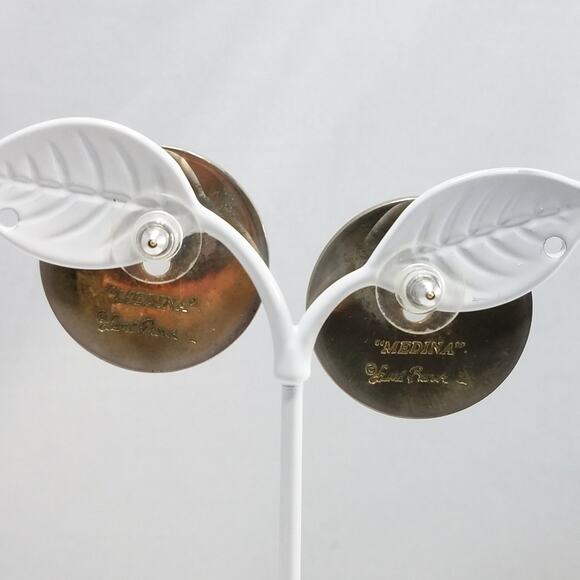 Laurel Burch "Medina" Disk Earrings, Modern Design, Gold Filled Posts, 1990s - Picture 3 of 9